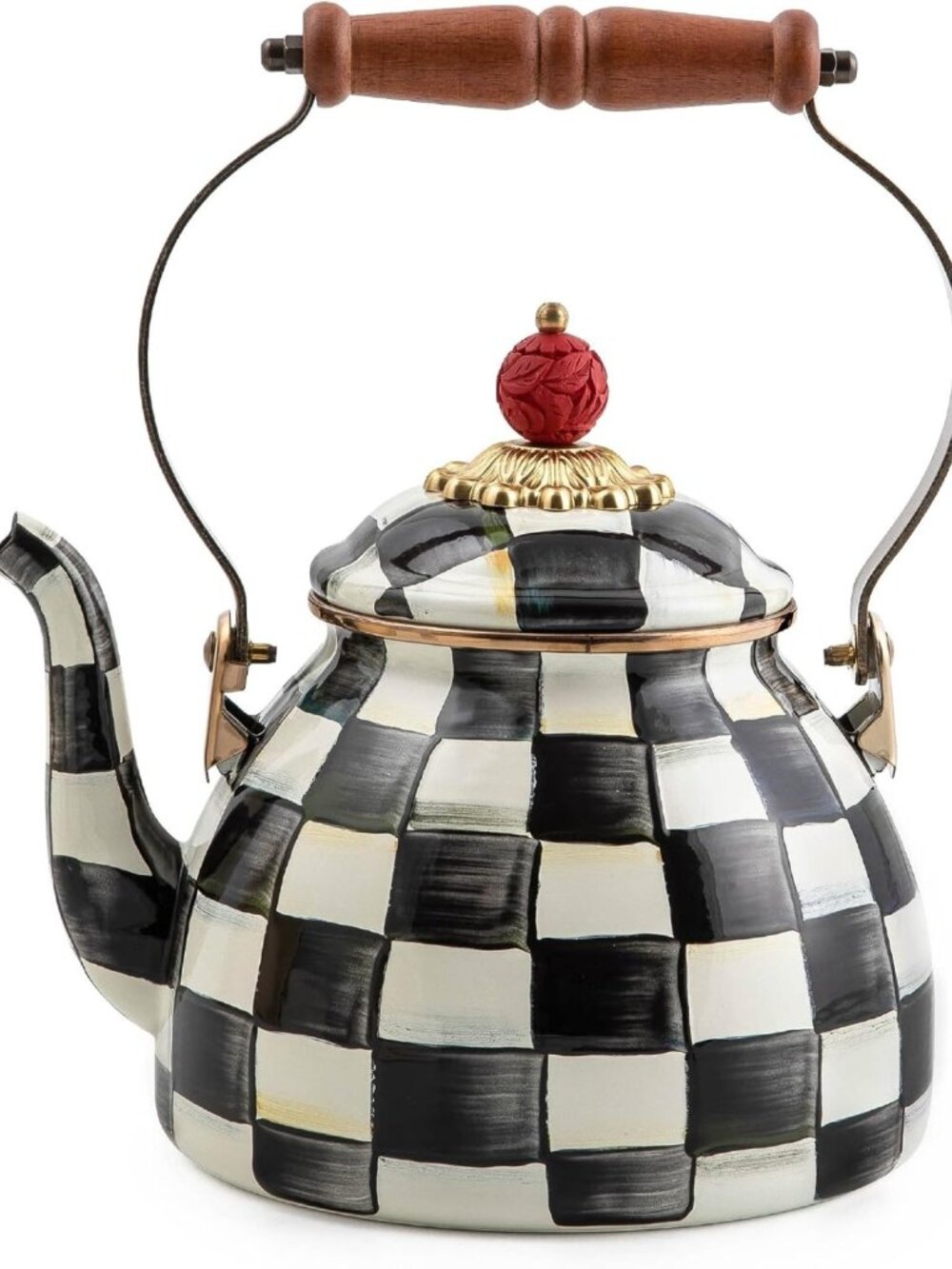 Chic Black-and-White Checkered 2-Quart Tea Kettle - Stylish Kitchen Essential